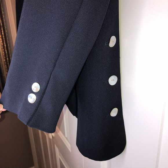 HALSTON Womens Navy Mother of Pearl Button Down Blazer Size 10 - Picture 6 of 10